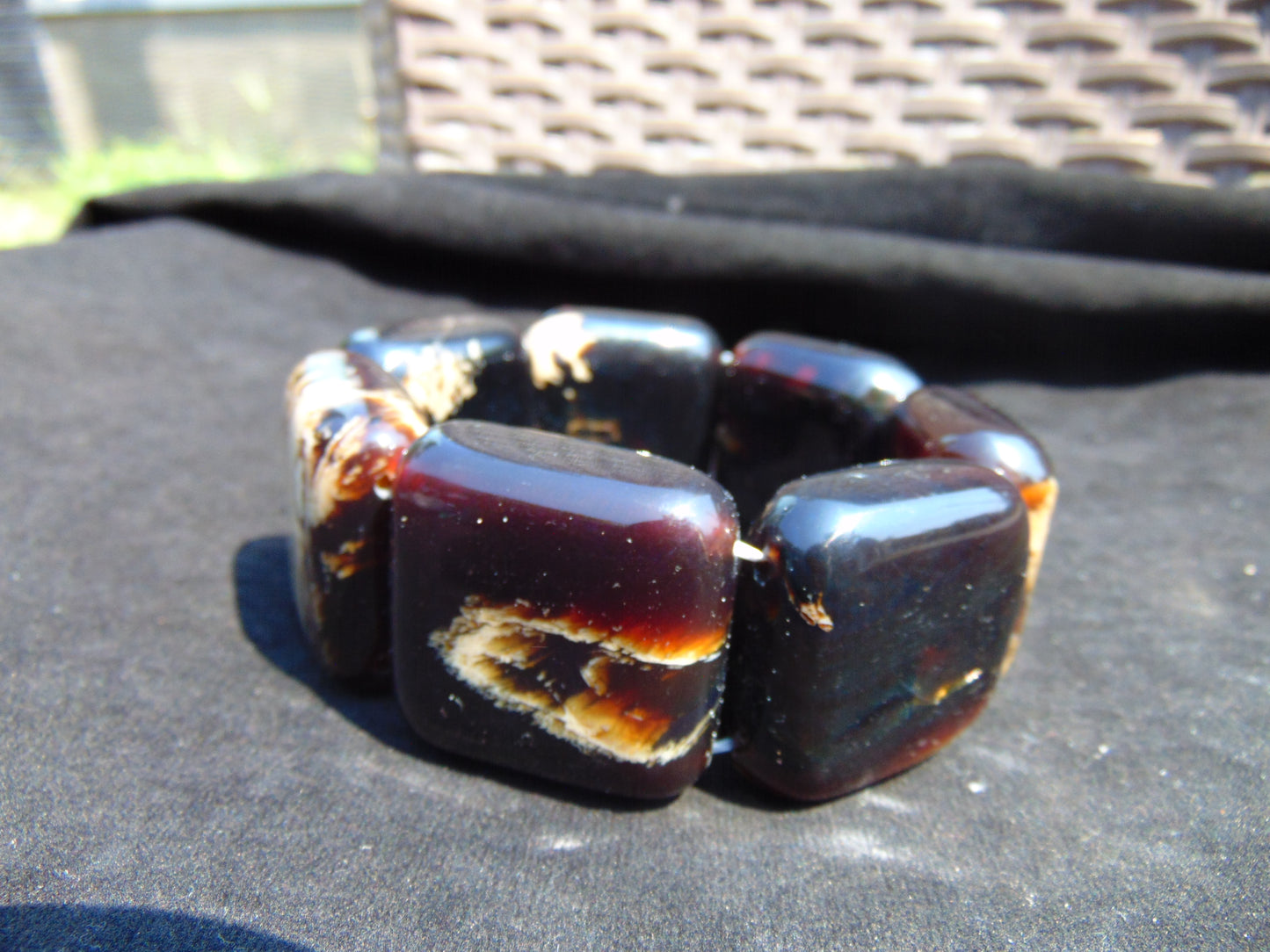 121 gr 7 Square Beads Bangle Indonesian Amber for Healing 26BE35