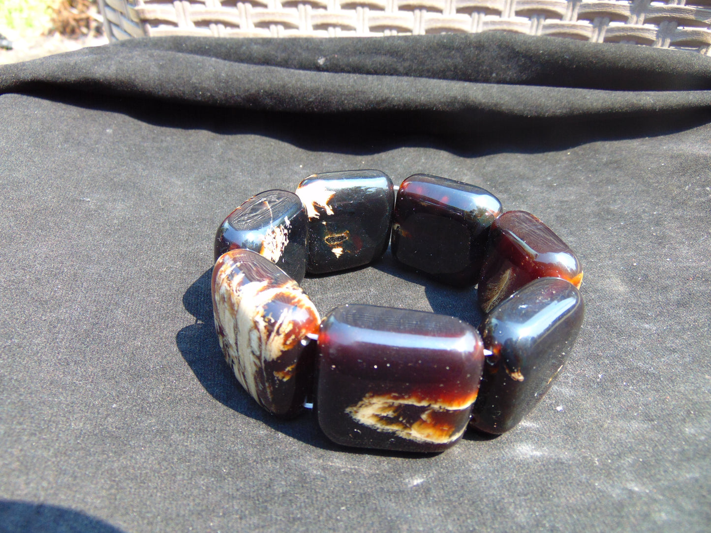 121 gr 7 Square Beads Bangle Indonesian Amber for Healing 26BE35