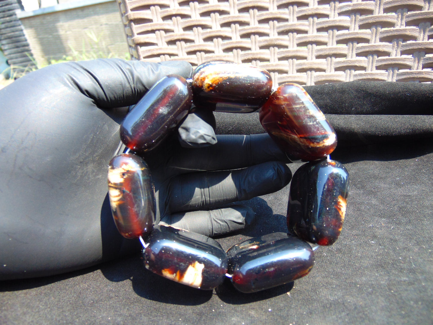 121 gr 7 Square Beads Bangle Indonesian Amber for Healing 26BE35