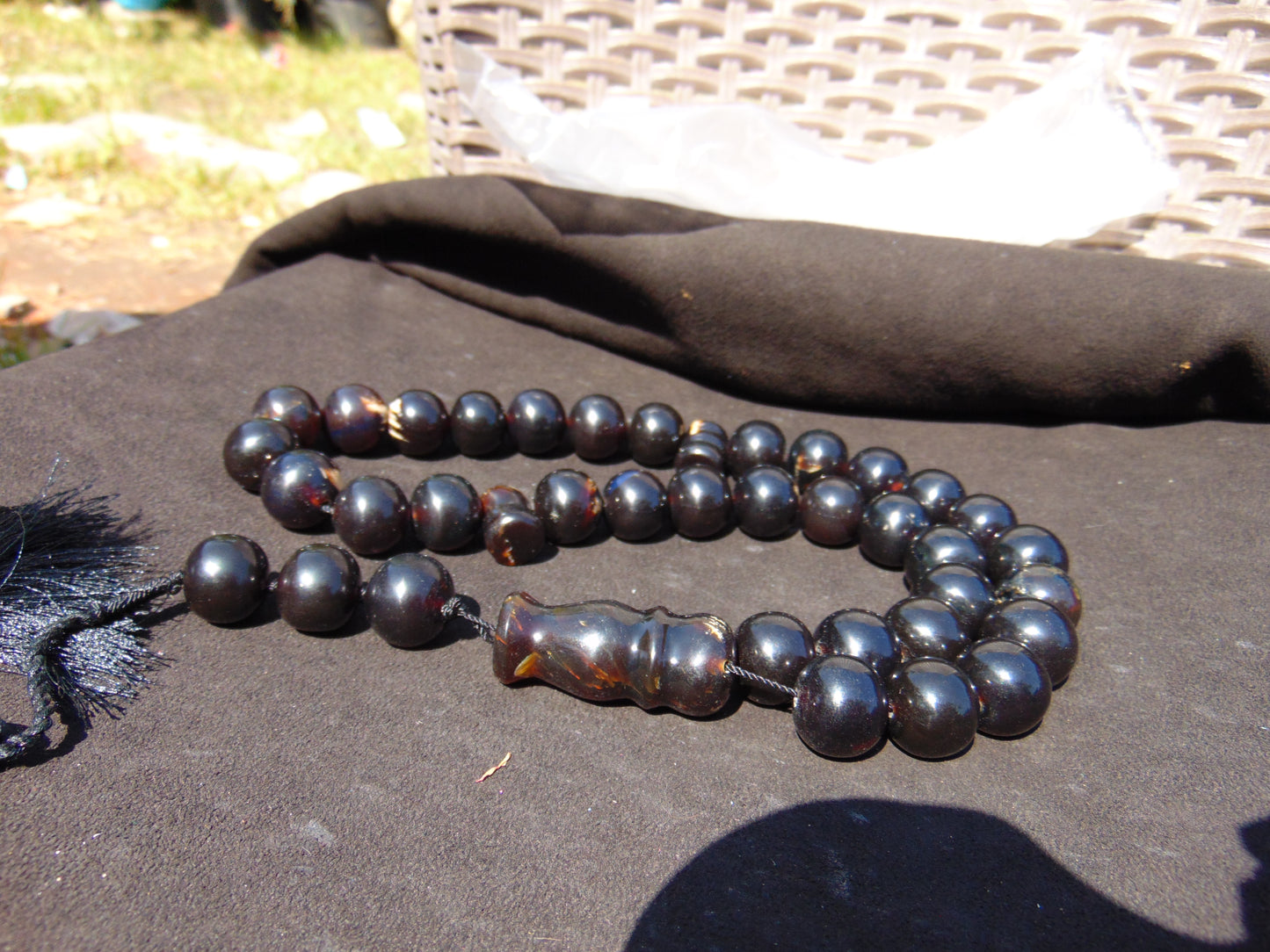 149 gr Tasbih Mesbah Rosary 33+3 Beads 19 mm Indonesian Black Amber for Healing BB1A