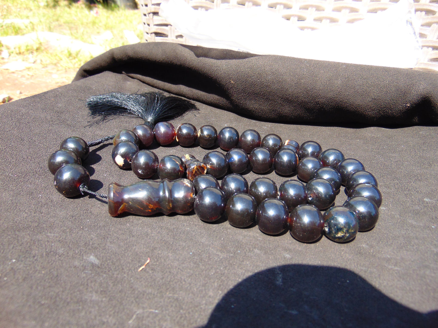 149 gr Tasbih Mesbah Rosary 33+3 Beads 19 mm Indonesian Black Amber for Healing BB1A