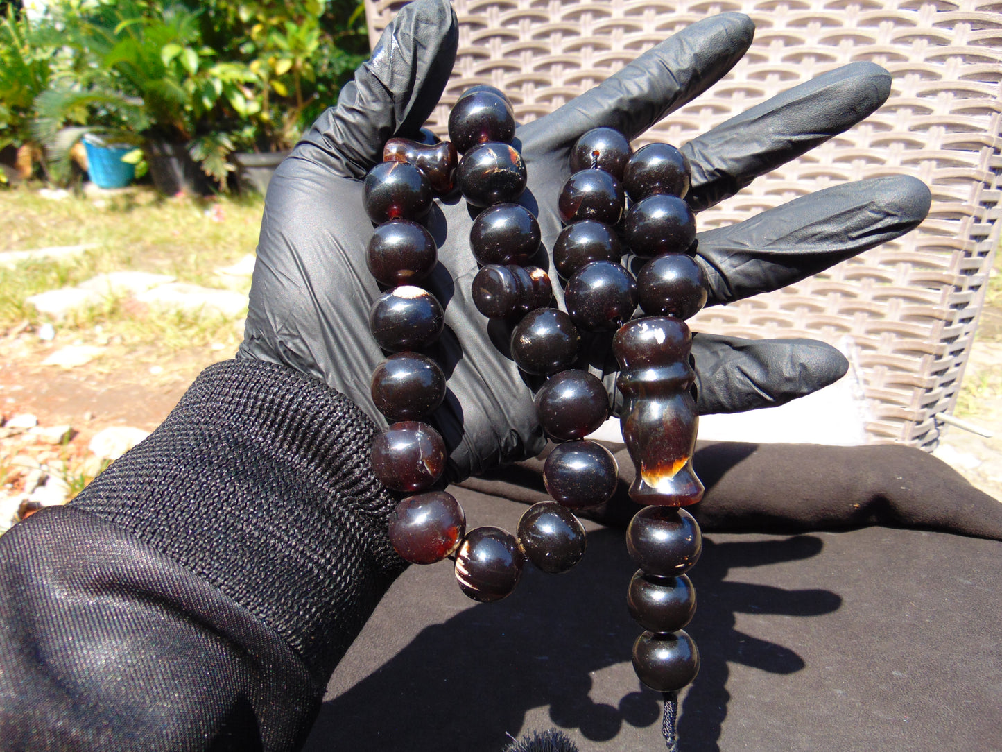 149 gr Tasbih Mesbah Rosary 33+3 Beads 19 mm Indonesian Black Amber for Healing BB1A