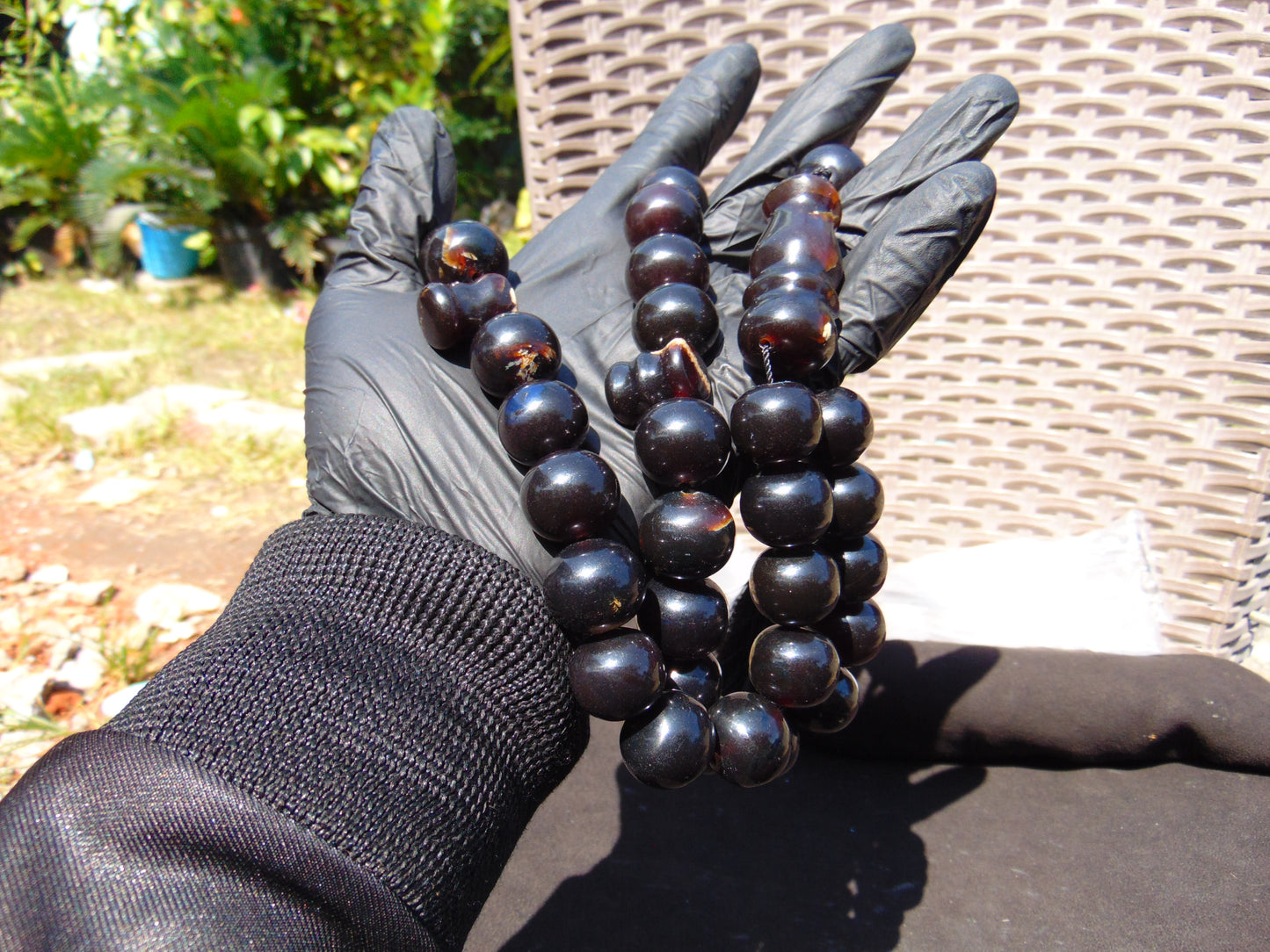 149 gr Tasbih Mesbah Rosary 33+3 Beads 19 mm Indonesian Black Amber for Healing BB1A