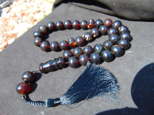 136 gr Tasbih Mesbah Rosary 35 Beads 18 mm Indonesian Black Amber for Healing TB18i2