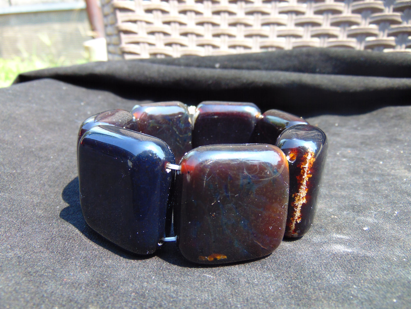 117 gr 7 Square Beads Bangle Indonesian Amber for Healing 26BE43