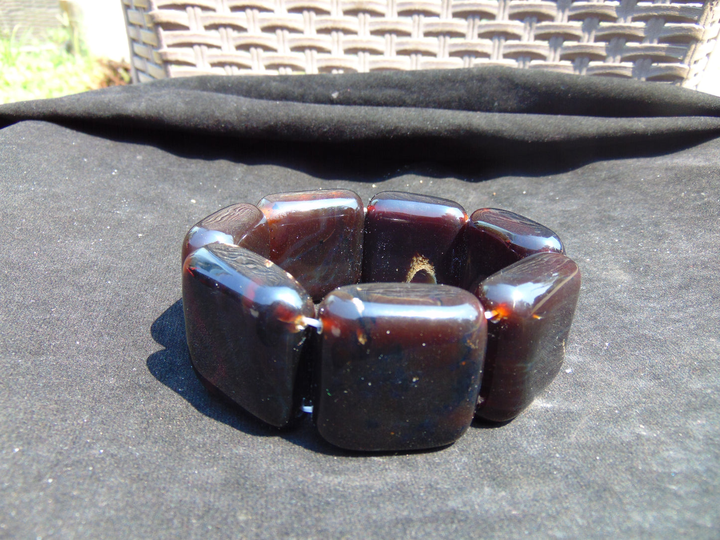 121 gr 7 Square Beads Bangle Indonesian Amber for Healing 26BE33