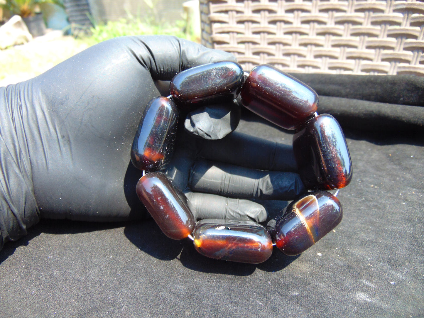 121 gr 7 Square Beads Bangle Indonesian Amber for Healing 26BE33