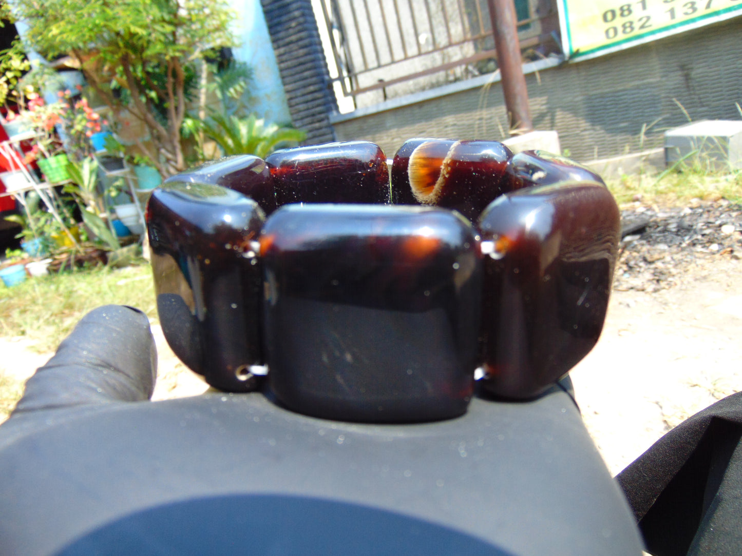 121 gr 7 Square Beads Bangle Indonesian Amber for Healing 26BE33