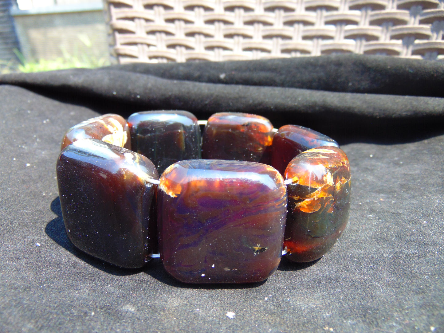 107 gr 7 Square Beads Bangle Indonesian Amber for Healing 26BE38
