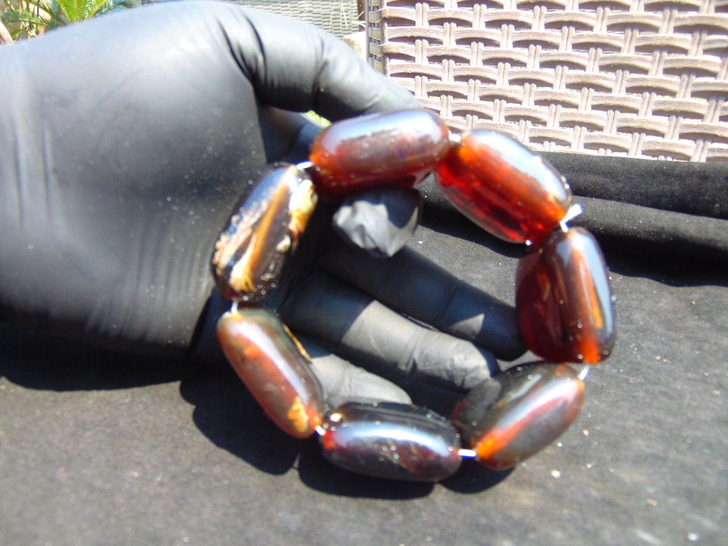 107 gr 7 Square Beads Bangle Indonesian Amber for Healing 26BE38