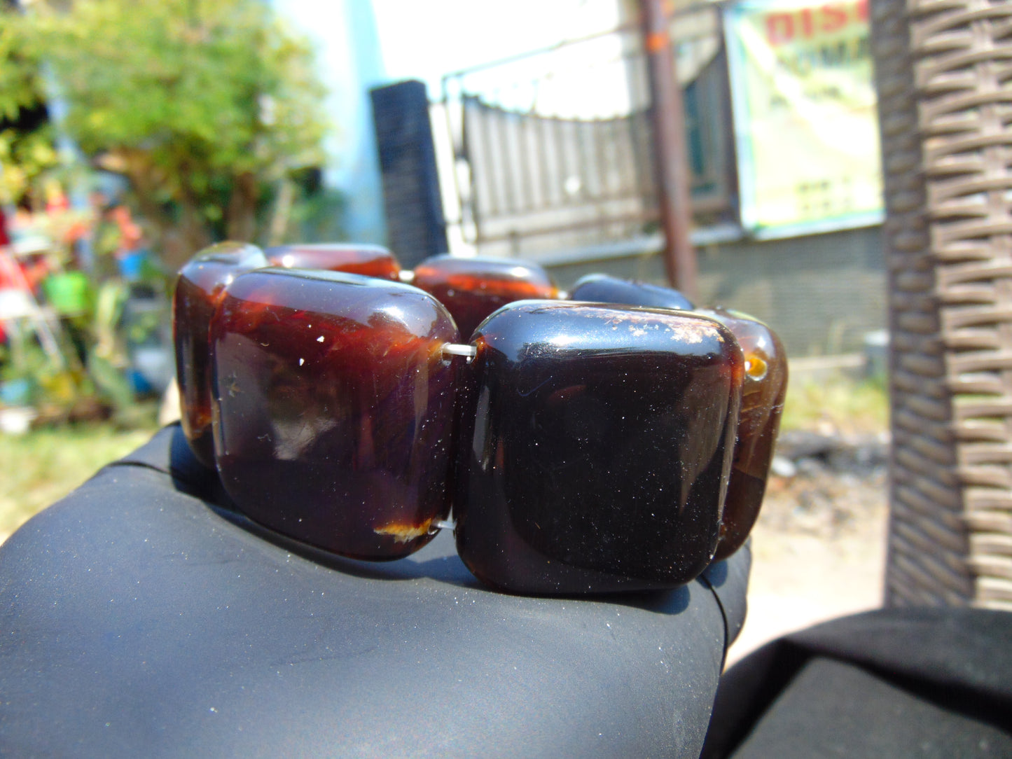 107 gr 7 Square Beads Bangle Indonesian Amber for Healing 26BE38