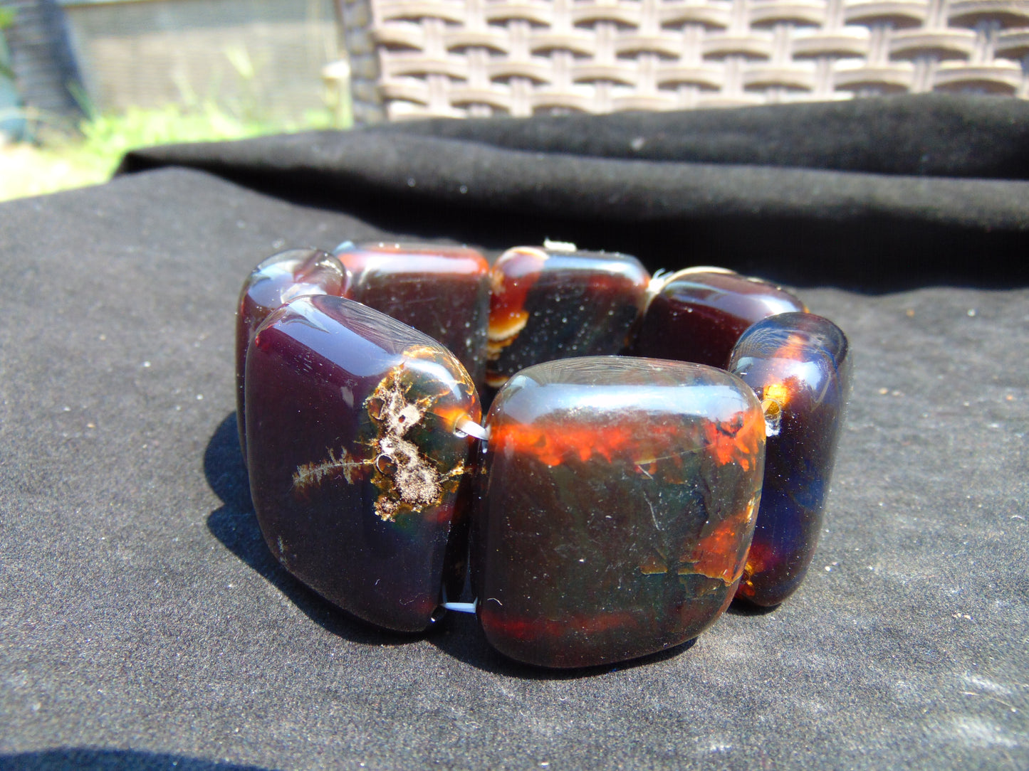 104 gr 7 Square Beads Bangle Indonesian Amber for Healing 26BE39