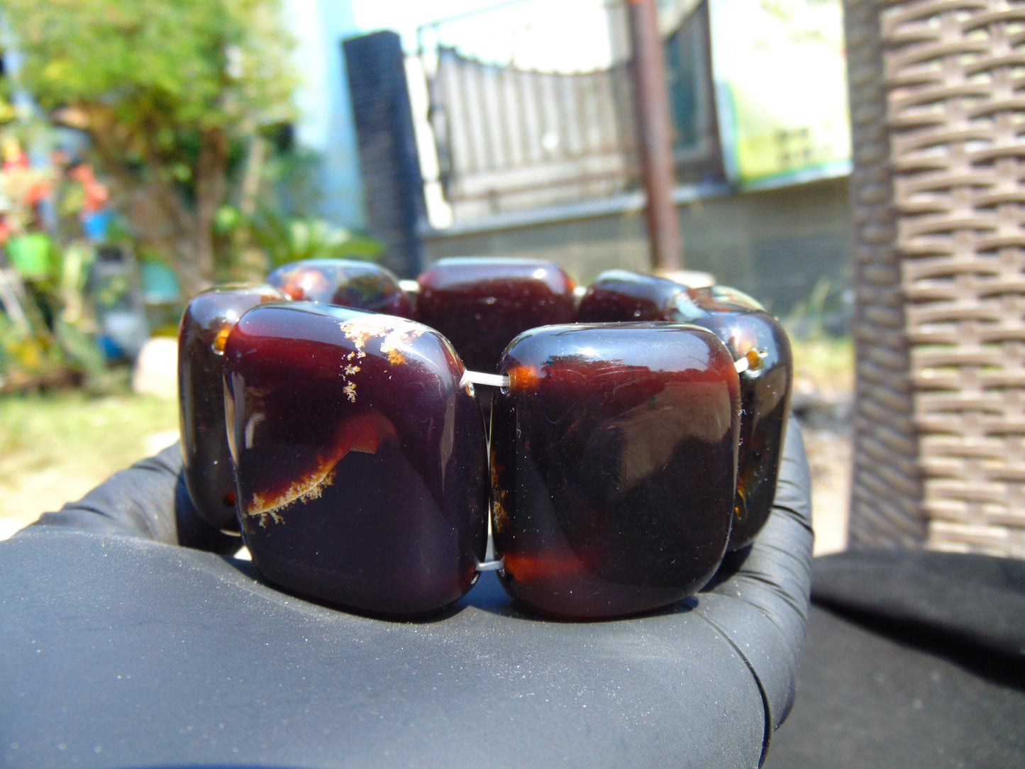 104 gr 7 Square Beads Bangle Indonesian Amber for Healing 26BE39