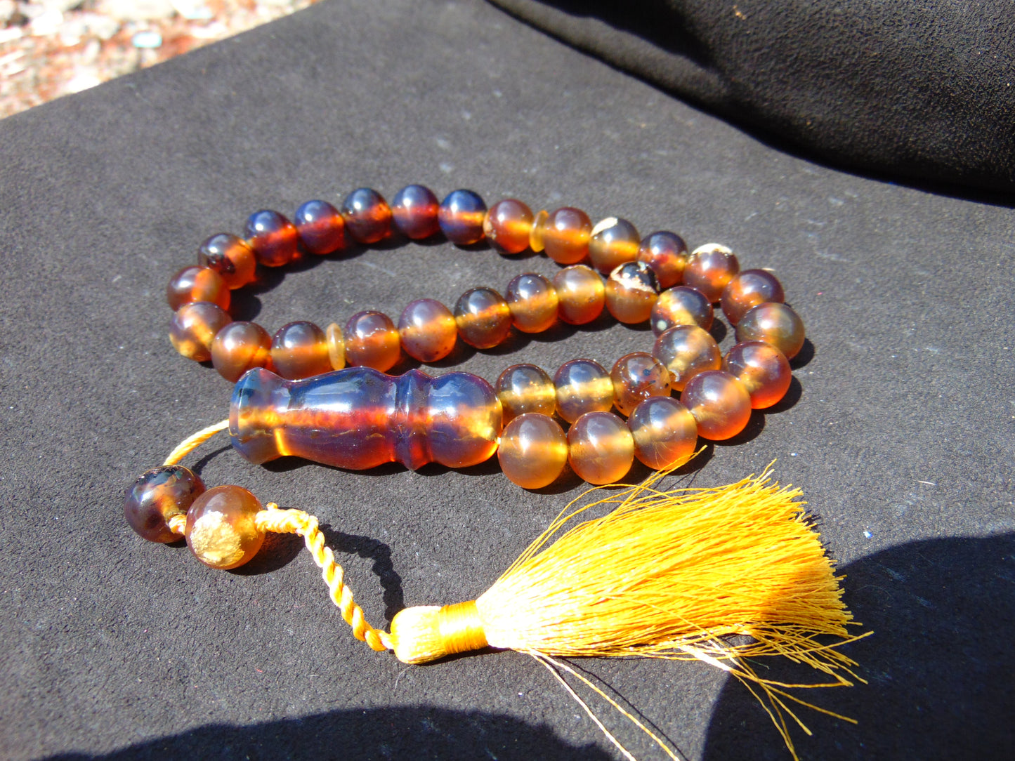 58 gr Tasbih Mesbah Rosary 33+2 Beads 15 mm Indonesian Blue Amber for Healing TB14i30