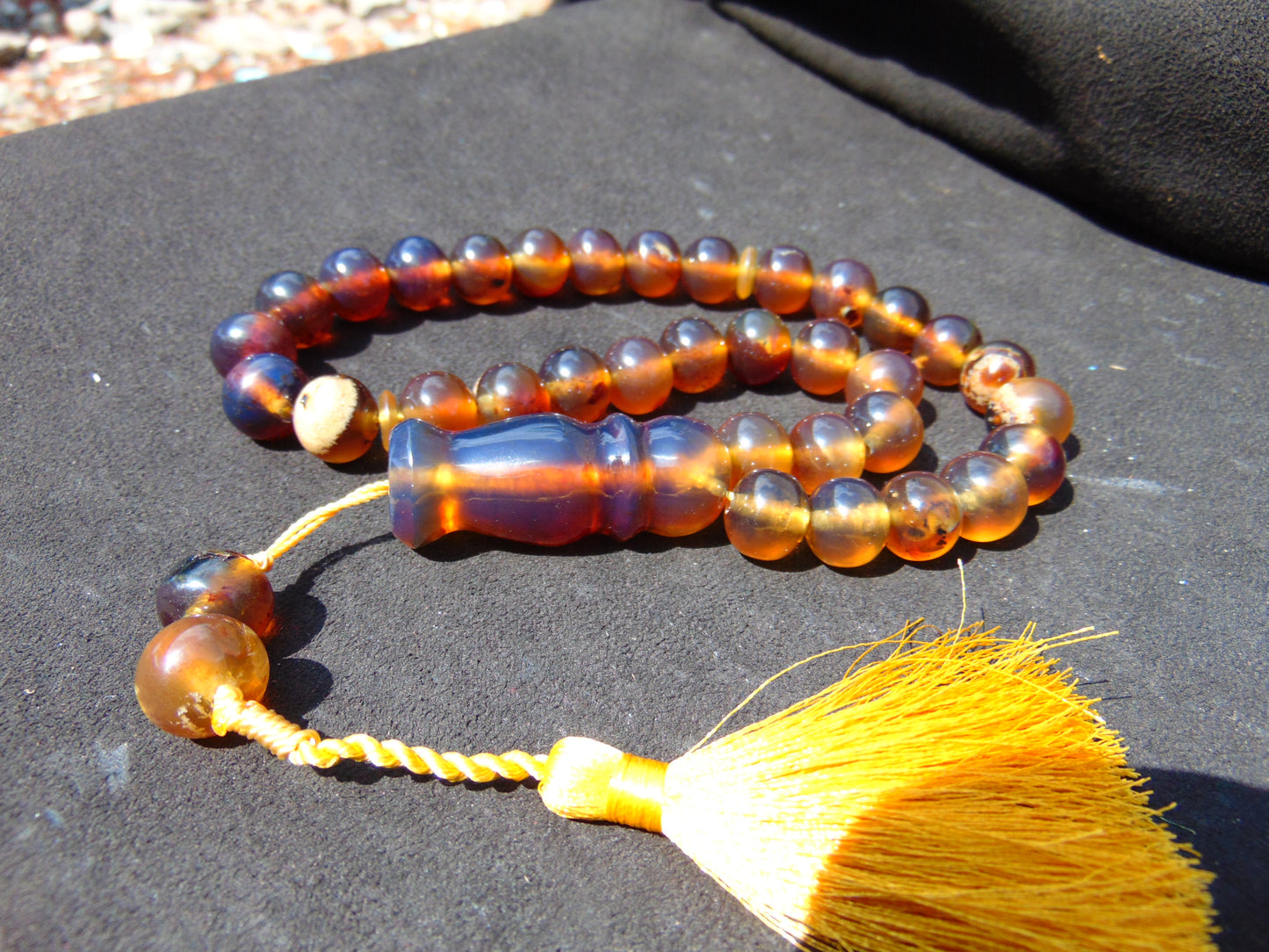 58 gr Tasbih Mesbah Rosary 33+2 Beads 15 mm Indonesian Blue Amber for Healing TB14i30