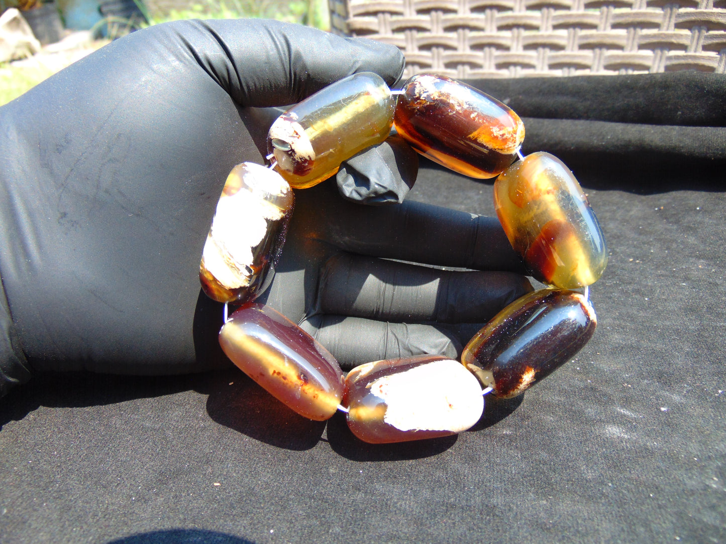 105 gr 7 Square Beads Bangle Indonesian Amber for Healing 26BE34