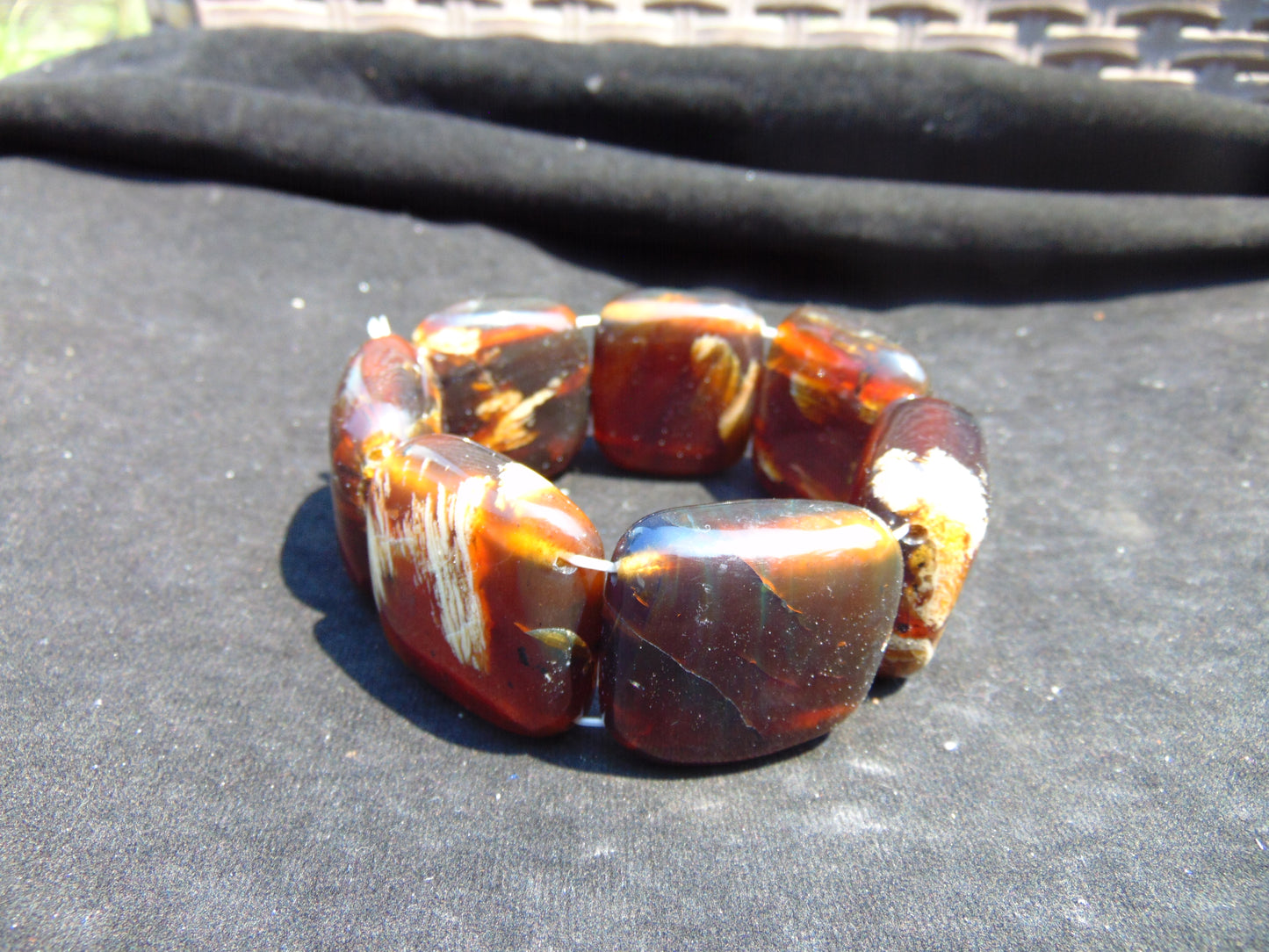 92 gr 7 Square Beads Bangle Indonesian Amber for Healing 26BE40
