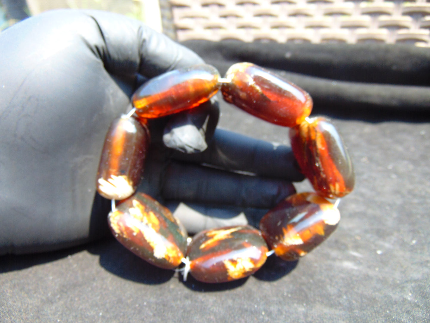 92 gr 7 Square Beads Bangle Indonesian Amber for Healing 26BE40