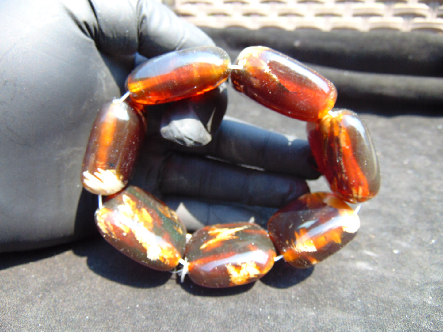 92 gr 7 Square Beads Bangle Indonesian Amber for Healing 26BE40