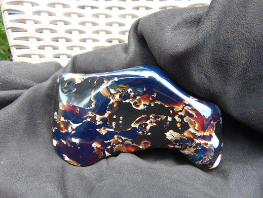 407 gr Blue Polished Indonesia Blue Inclusion Amber for Healing ML64