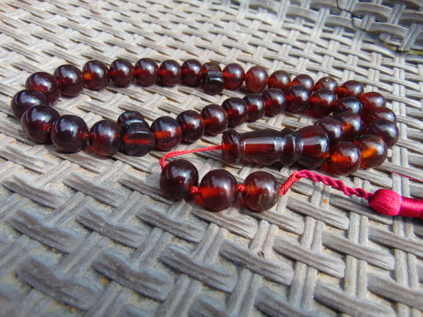 77 gr Tasbih Mesbah Rosary 33+3 Beads 16 mm Indonesian Red Amber for Healing FR26