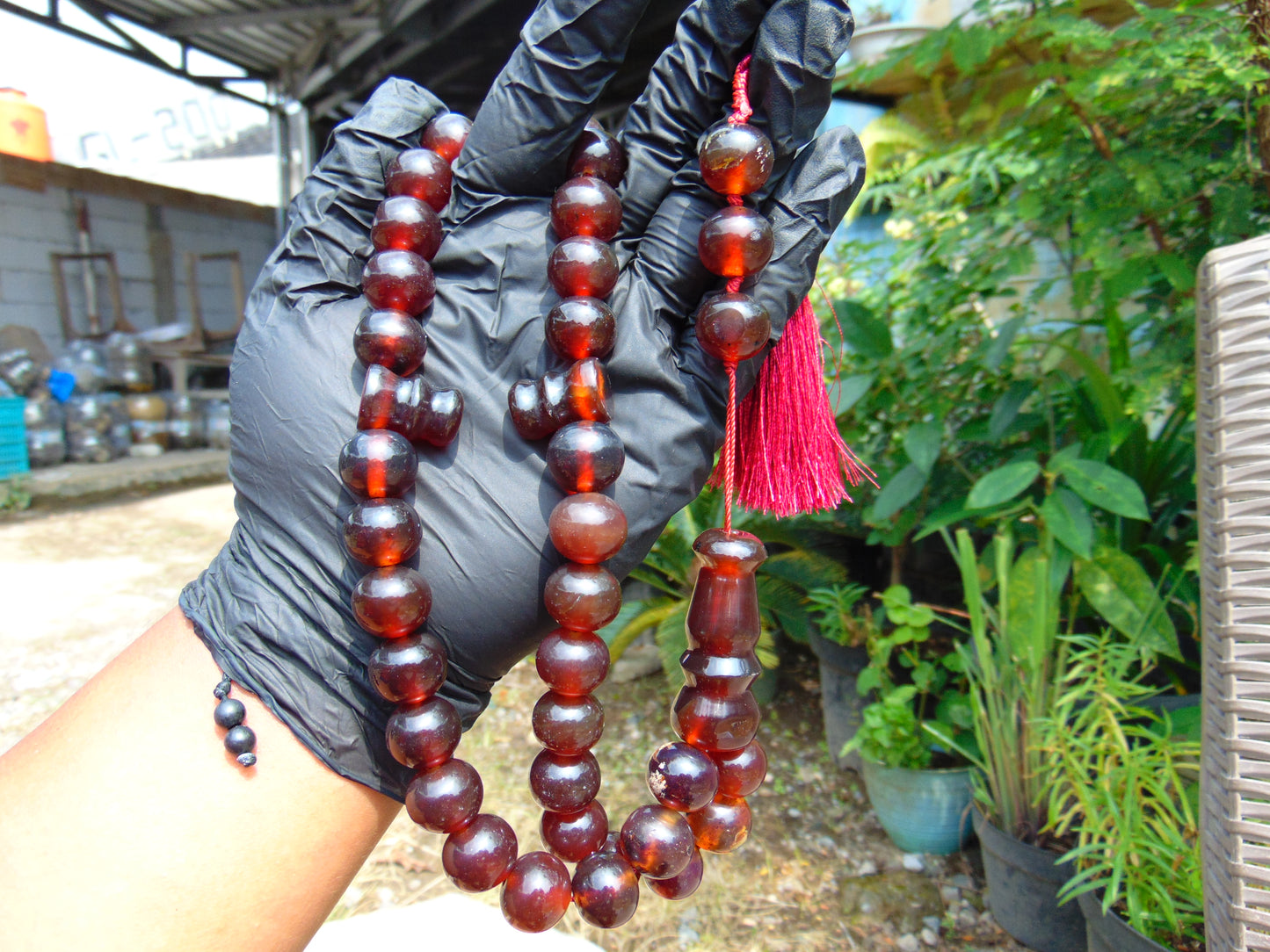 77 gr Tasbih Mesbah Rosary 33+3 Beads 16 mm Indonesian Red Amber for Healing FR26