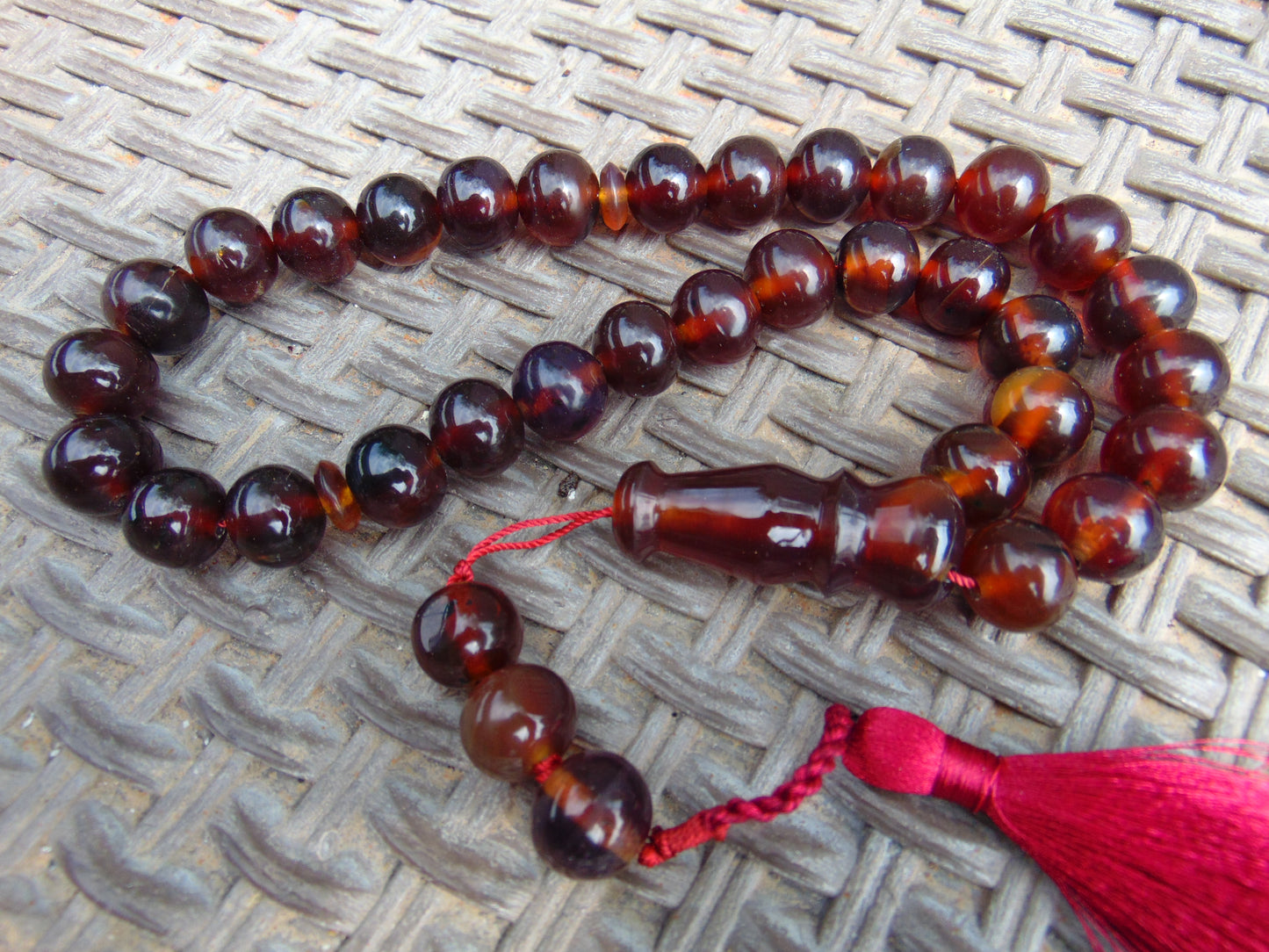 70 gr Tasbih Mesbah Rosary 33+3 Beads 16 mm Indonesian Red Amber for Healing FR25