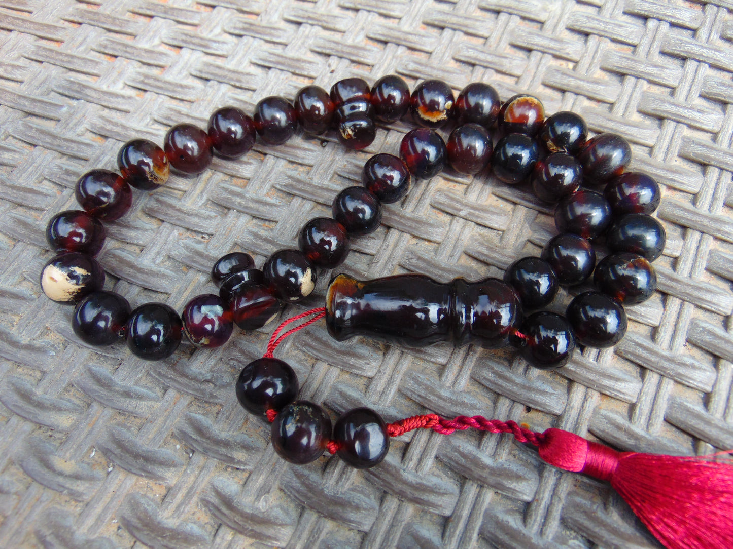 81 gr Tasbih Mesbah Rosary 33+3 Beads 16 mm Indonesian Black Amber for Healing FR17