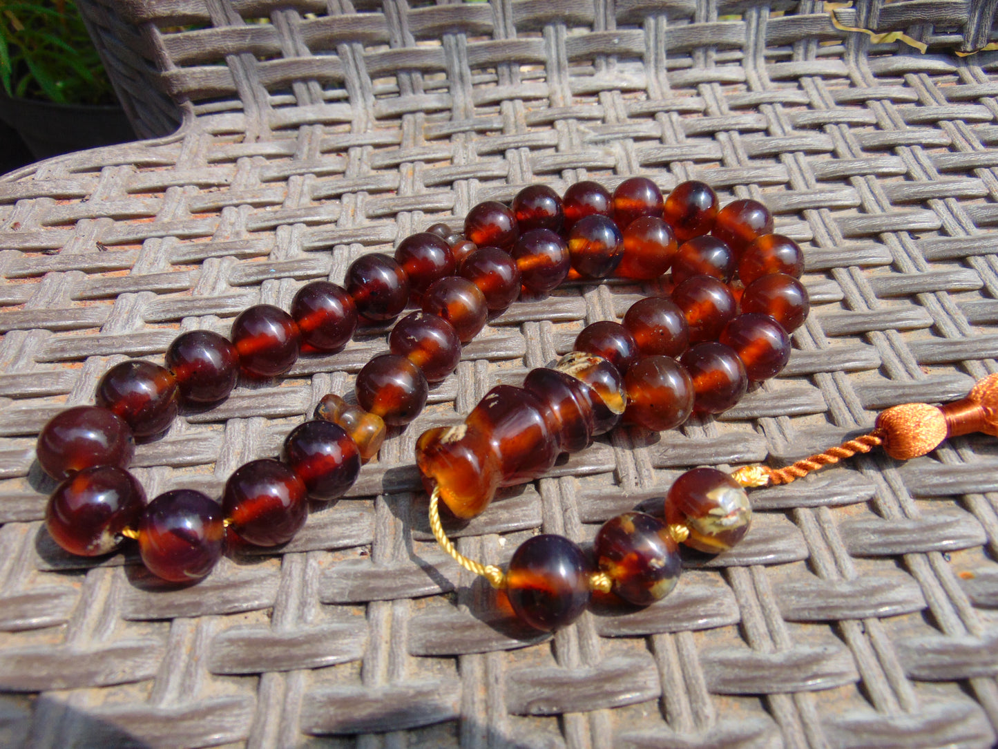 74 gr Tasbih Mesbah Rosary 33+3 Beads 16 mm Indonesian Yellow Red Amber for Healing FR19