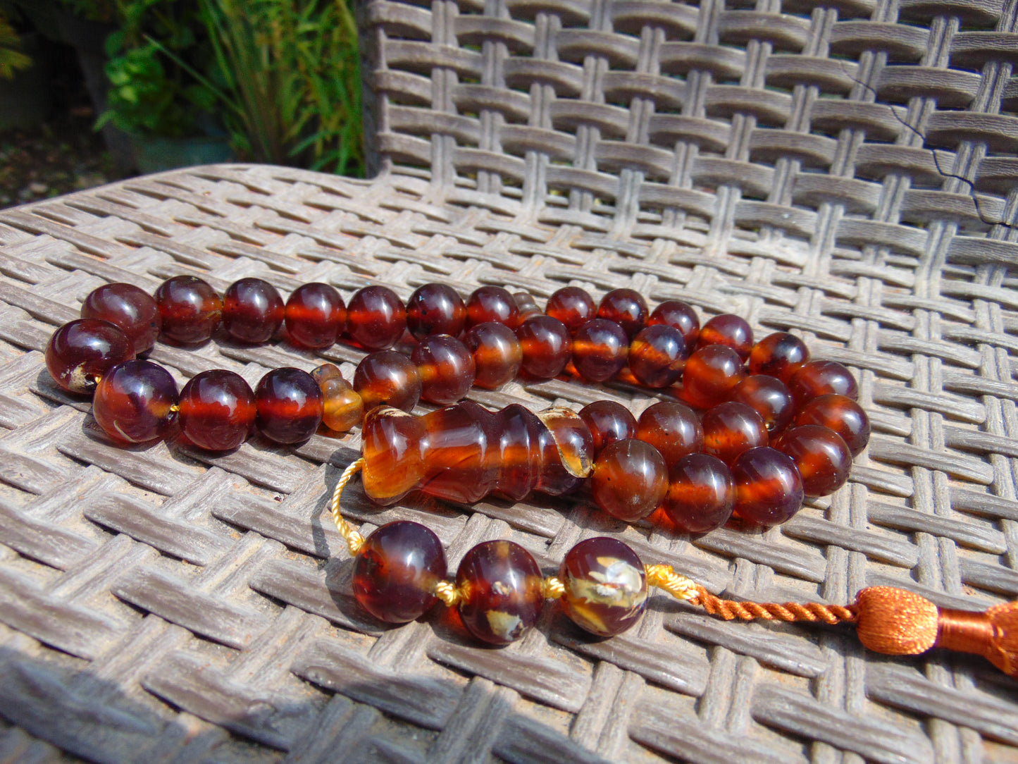 74 gr Tasbih Mesbah Rosary 33+3 Beads 16 mm Indonesian Yellow Red Amber for Healing FR19