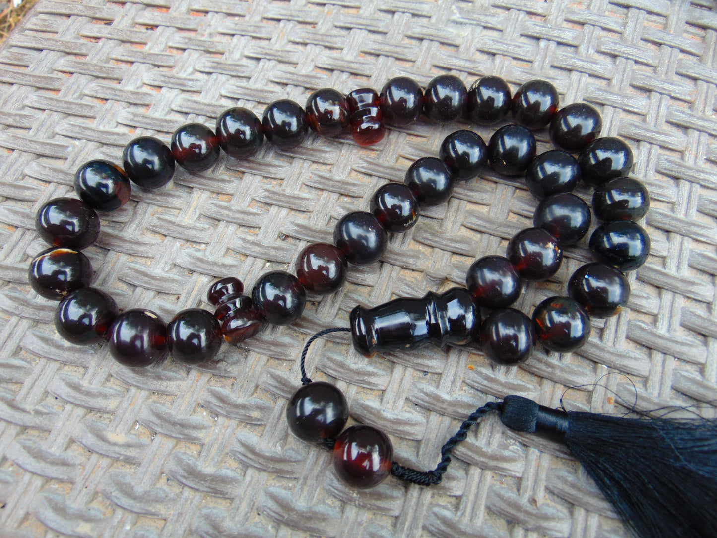 136 gr Big Tasbih Mesbah Rosary 33+2 Beads 18 mm Indonesian Black Amber for Healing Collection TB18i2