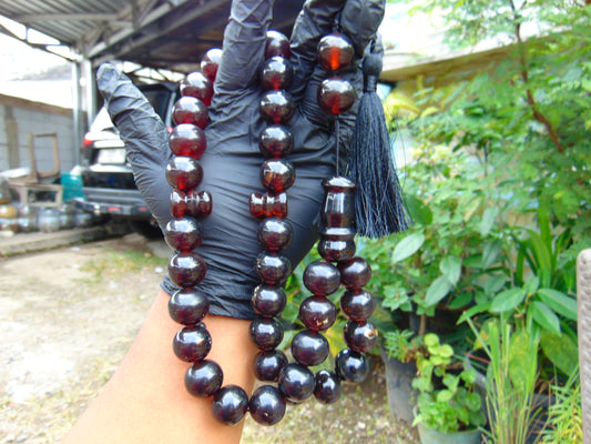 136 gr Big Tasbih Mesbah Rosary 33+2 Beads 18 mm Indonesian Black Amber for Healing Collection TB18i2