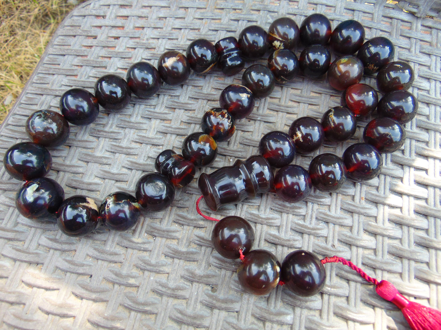 379 gr Big Tasbih Mesbah Rosary 33+3 Beads 25 mm Indonesian Cherry Red Amber for Healing Collection FR40