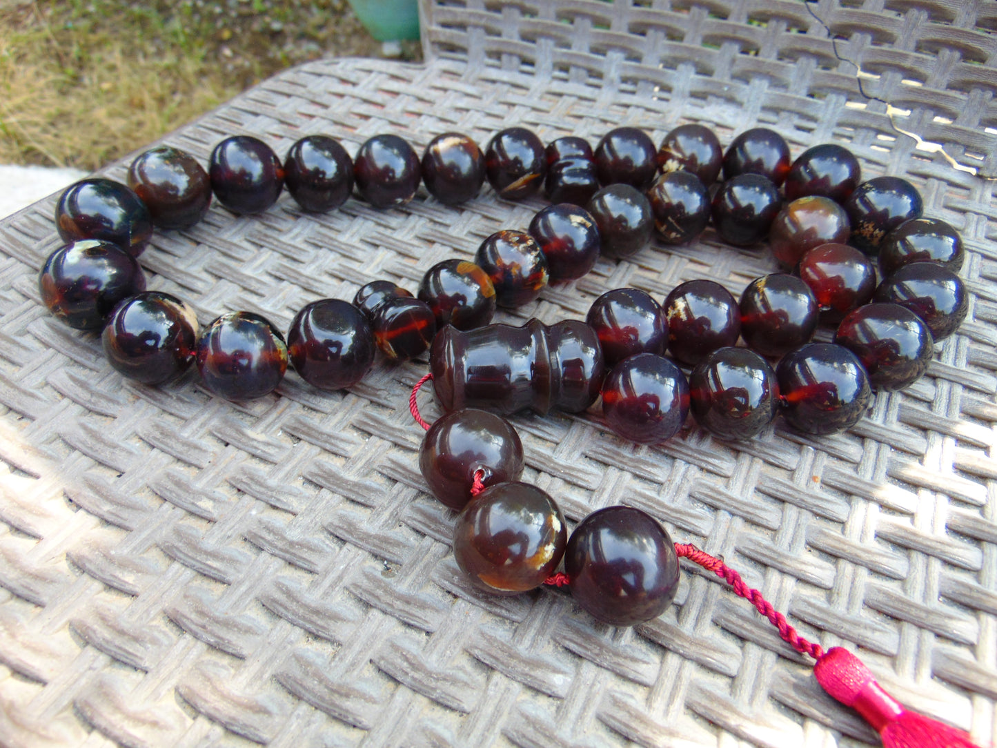 379 gr Big Tasbih Mesbah Rosary 33+3 Beads 25 mm Indonesian Cherry Red Amber for Healing Collection FR40