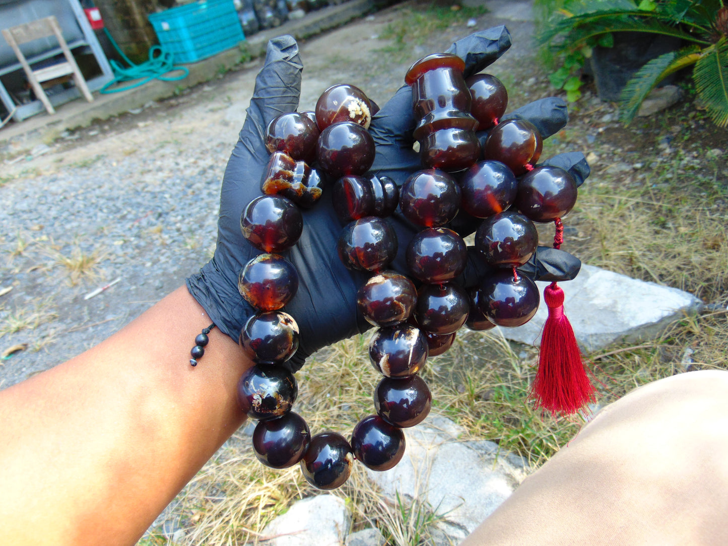 379 gr Big Tasbih Mesbah Rosary 33+3 Beads 25 mm Indonesian Cherry Red Amber for Healing Collection FR40
