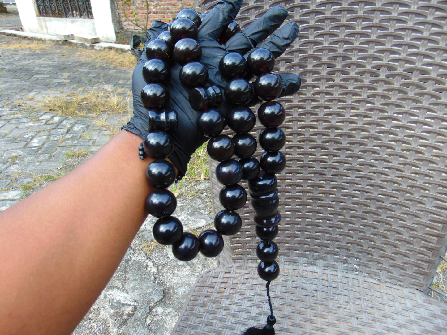 380 gr Big Tasbih Mesbah Rosary 33+3 Beads 25 mm Indonesian Black Amber for Healing Collection FR37