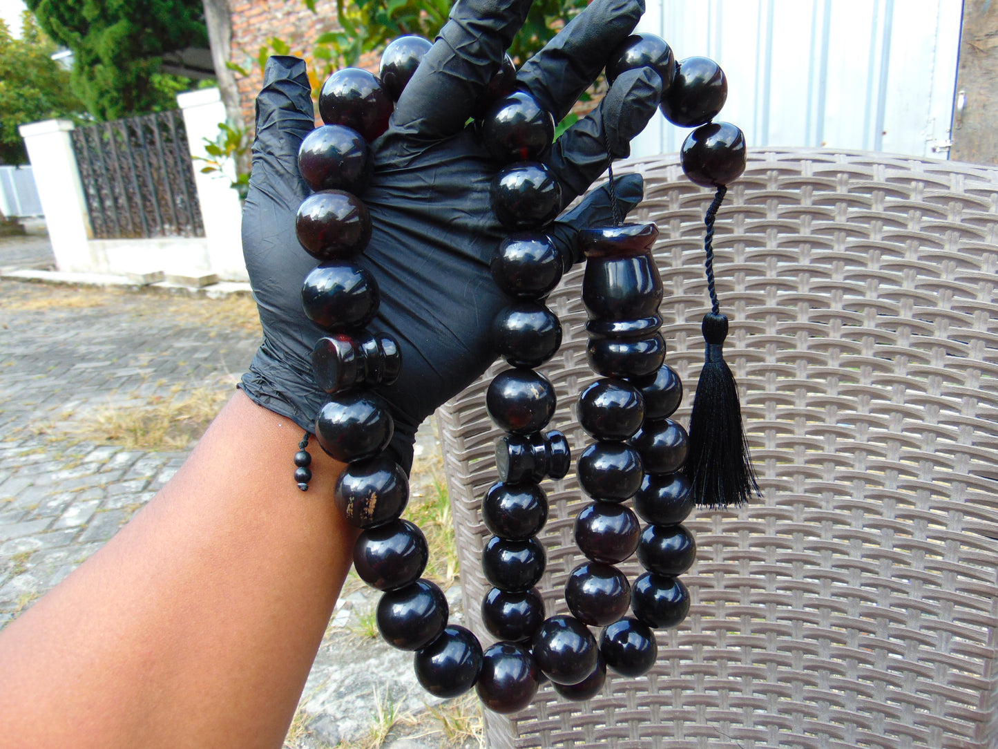380 gr Big Tasbih Mesbah Rosary 33+3 Beads 25 mm Indonesian Black Amber for Healing Collection FR37