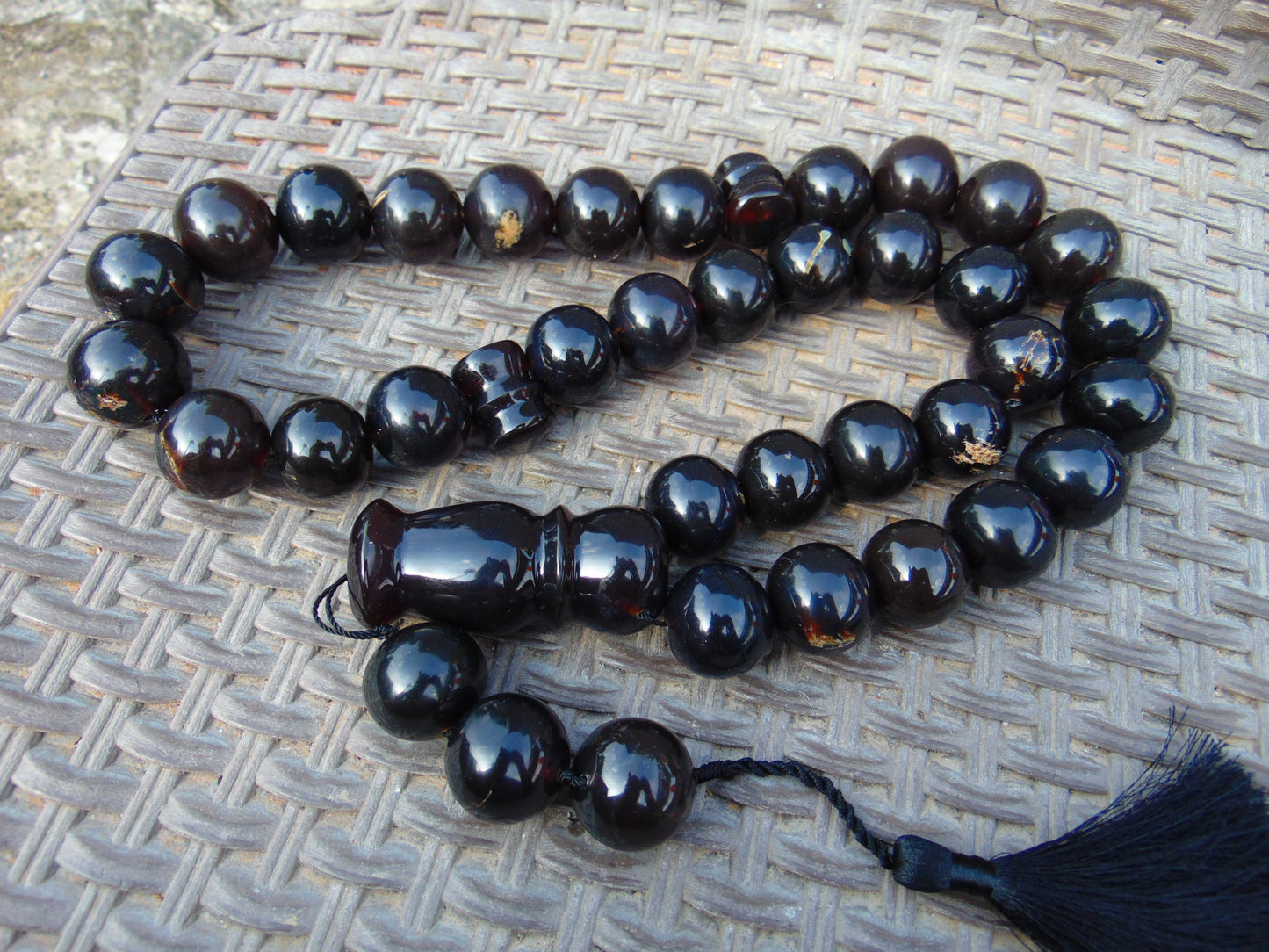 384 gr Big Tasbih Mesbah Rosary 33+3 Beads 25 mm Indonesian Black Amber for Healing Collection FR39