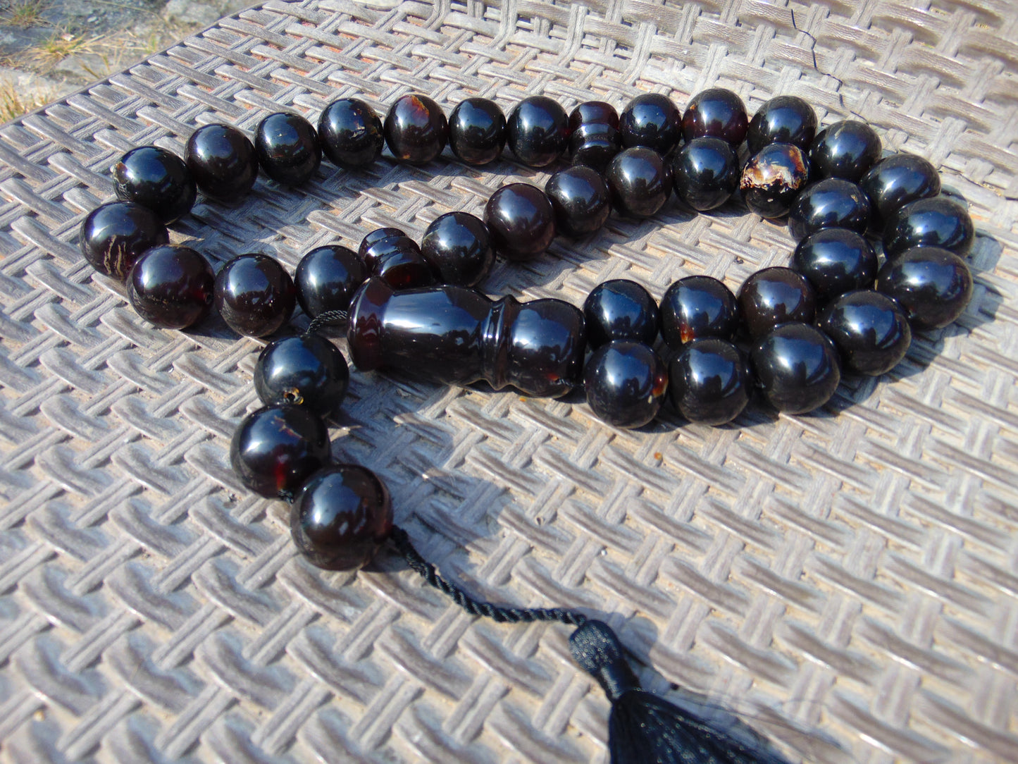 384 gr Big Tasbih Mesbah Rosary 33+3 Beads 25 mm Indonesian Black Amber for Healing Collection FR39