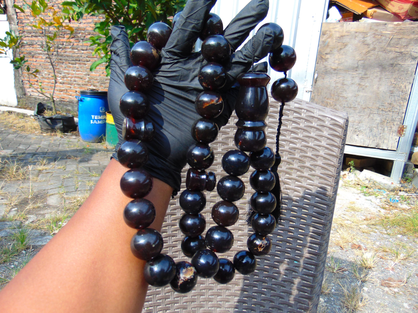 384 gr Big Tasbih Mesbah Rosary 33+3 Beads 25 mm Indonesian Black Amber for Healing Collection FR39