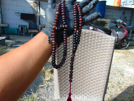 75 gram 99+9 Tasbih Rosary Islam Necklace for Yoga Meditation Indonesian Cherry Red Amber for Healing FR32