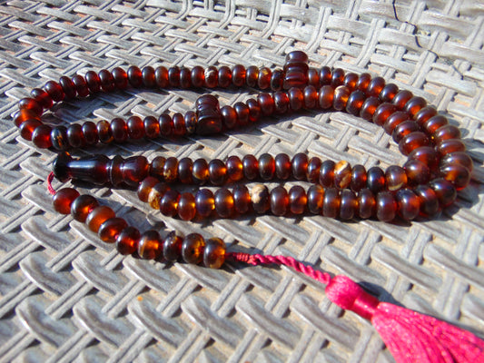 74 gram 99+9 Beads Tasbih Rosary Islam Necklace for Yoga Meditation Indonesian Yellow Red Amber for Healing MR12
