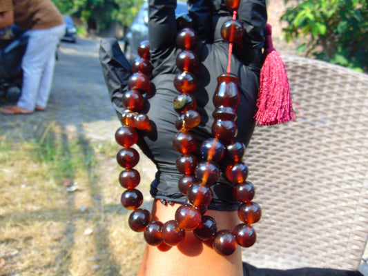 97 gr Tasbih Mesbah Rosary 33+2 Beads 16 mm Indonesian Blue Red Amber for Healing TB16i2