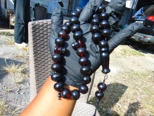 107 gr BIG Tasbih 33+3 Beads Mesbah Rosary Indonesian Black Amber for Healing TB17i6