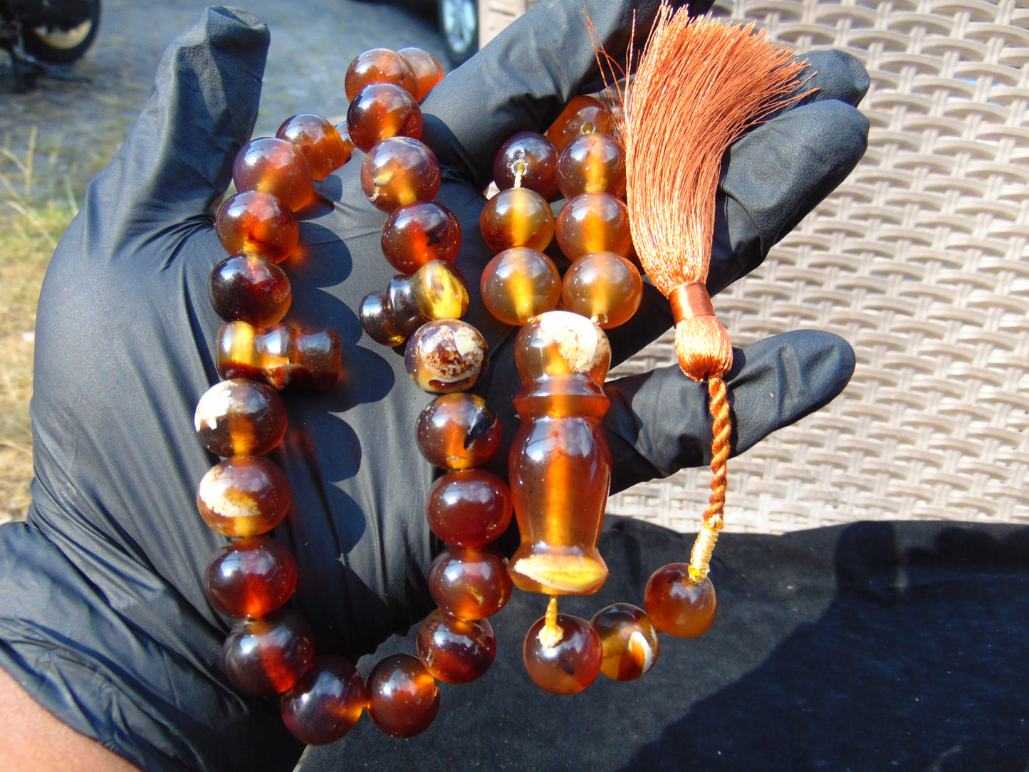 73 gr Hand Tasbih 33+3 Beads 15 mm Indonesian Cherry Red Amber for Healing no. 1
