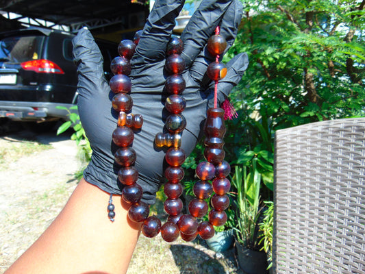 97 gr Big Tasbih Mesbah Rosary 33+2 Beads 18 mm Indonesian Cherry Red Amber for Healing Collection TB16i2
