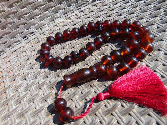 110 gr Big Tasbih Mesbah Rosary 33+2 Beads 18 mm Indonesian Cherry Red Amber for Healing Collection TB17i13