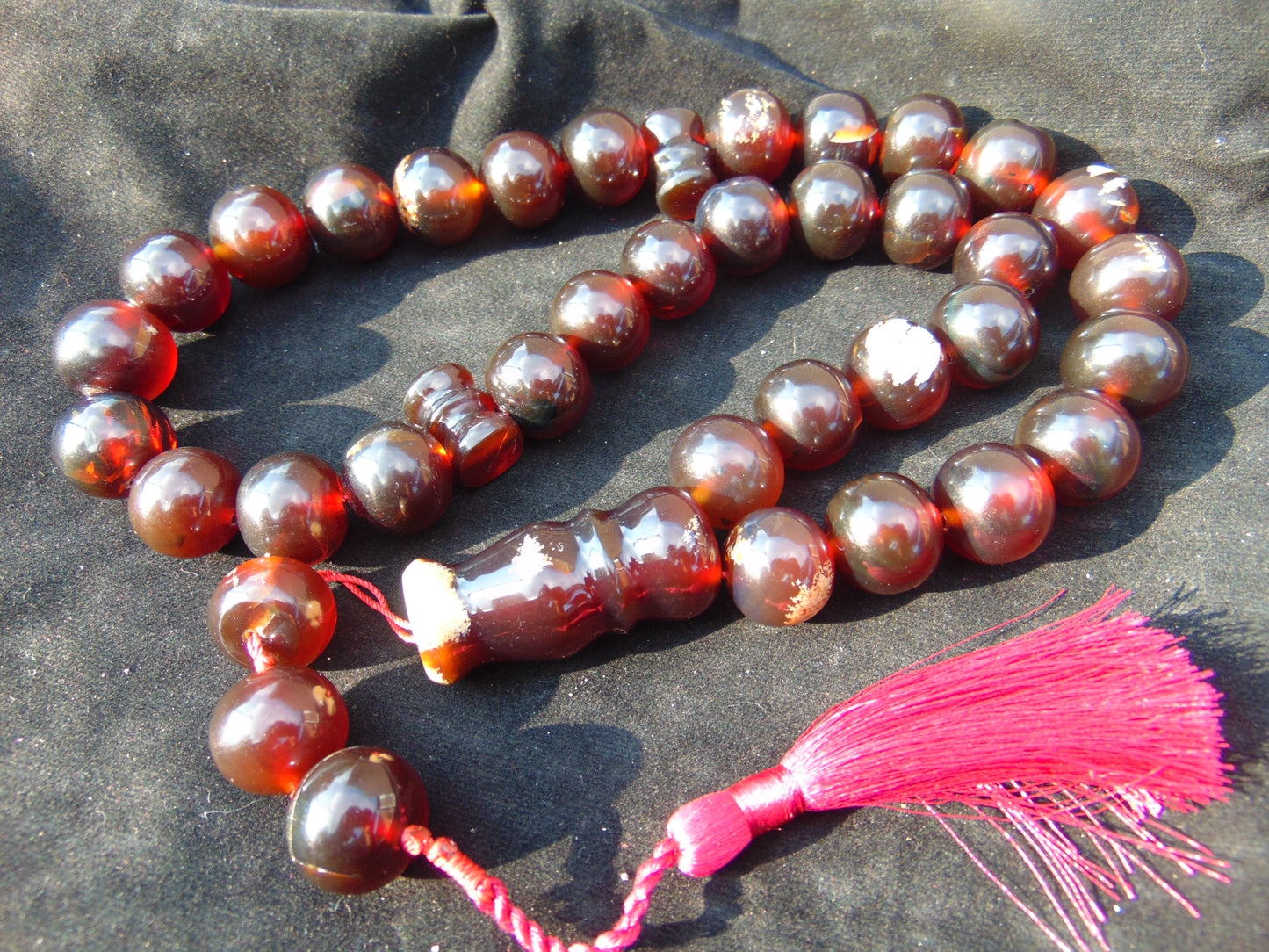 149 gr Tasbih Mesbah Rosary 33+2 Beads 20 mm Indonesian Red Bluish Amber for Healing No.33