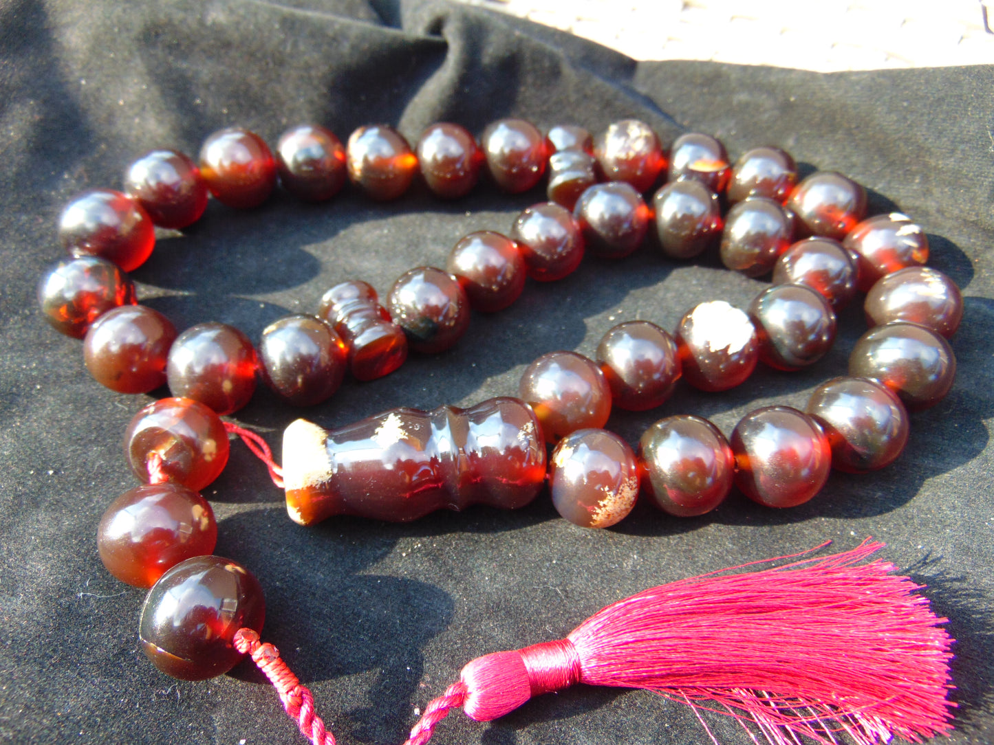 149 gr Tasbih Mesbah Rosary 33+2 Beads 20 mm Indonesian Red Bluish Amber for Healing No.33