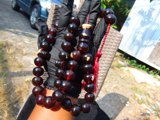 149 gr Tasbih Mesbah Rosary 33+2 Beads 20 mm Indonesian Red Bluish Amber for Healing No.33